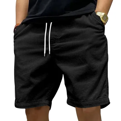 Men Fashion Retro Solid Color Corduroy Shorts