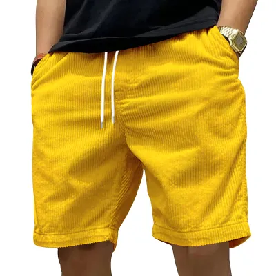 Men Fashion Retro Solid Color Corduroy Shorts