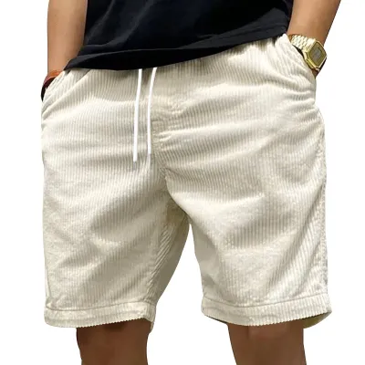 Men Fashion Retro Solid Color Corduroy Shorts