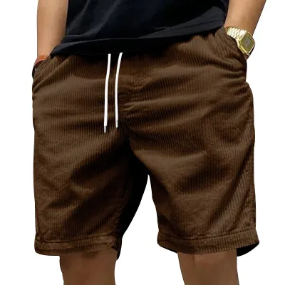 Men Fashion Retro Solid Color Corduroy Shorts