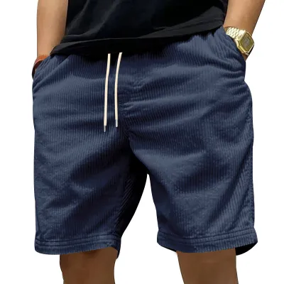 Men Fashion Retro Solid Color Corduroy Shorts