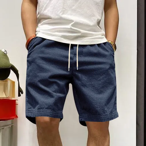 Men Fashion Retro Solid Color Corduroy Shorts