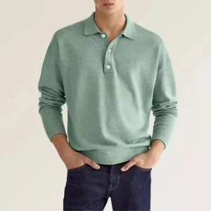 Men Fashion Casual Spring Autumn Solid Color Long Sleeve Asymmetry Polo Shirt