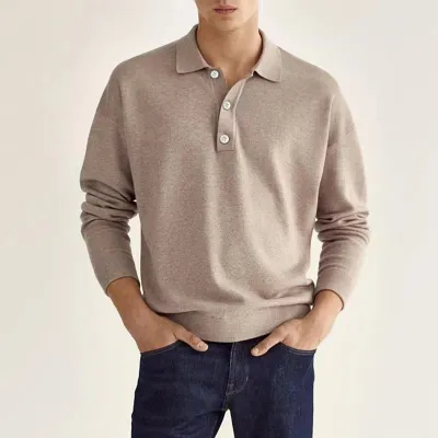 Men Fashion Casual Spring Autumn Solid Color Long Sleeve Asymmetry Polo Shirt