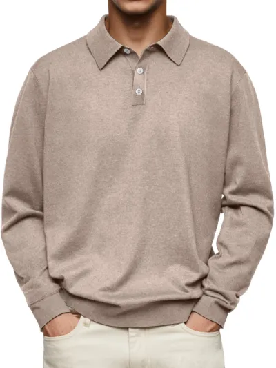 Men Fashion Casual Winter Solid Color Velvet Long Sleeve Button Polo Shirt
