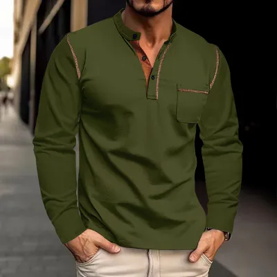 Men Fashion Slim Fit Casual Long Sleeve Polo Shirt