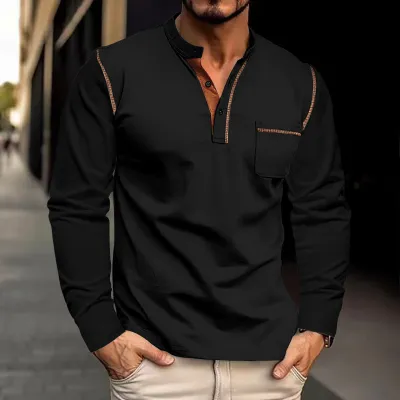 Men Fashion Slim Fit Casual Long Sleeve Polo Shirt