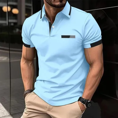 Men's Fashion Solid Color Slim Fit Polo Shirt with Fake Pocket
