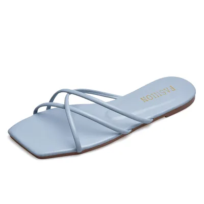 Women Fashion Simple Solid Color Square-Toe Flat Slippers Plus Size