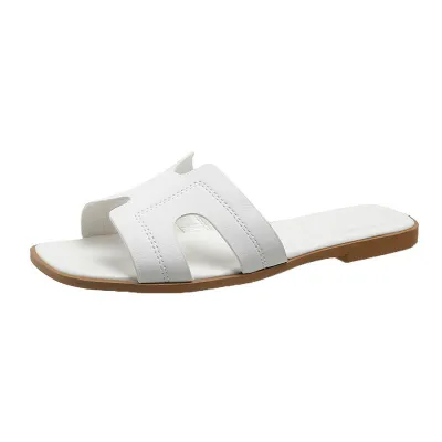 Women's Fashion Casual Solid Color Square-Toe Flat Non-Slip Sandals Plus Size