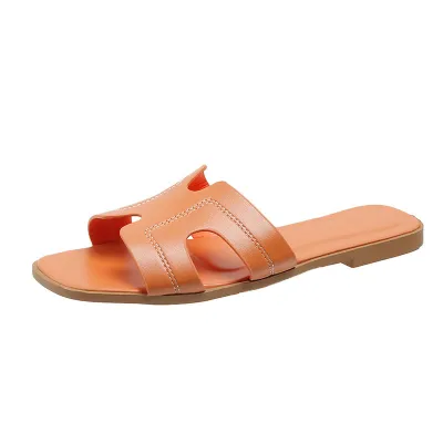 Women's Fashion Casual Solid Color Square-Toe Flat Non-Slip Sandals Plus Size