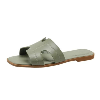 Women's Fashion Casual Solid Color Square-Toe Flat Non-Slip Sandals Plus Size
