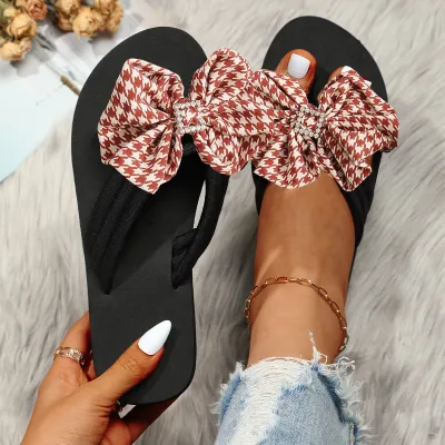 Women's Fashion Casual Bowknot Decorated Flip-Flops Thick Wedge Sole Slippers
