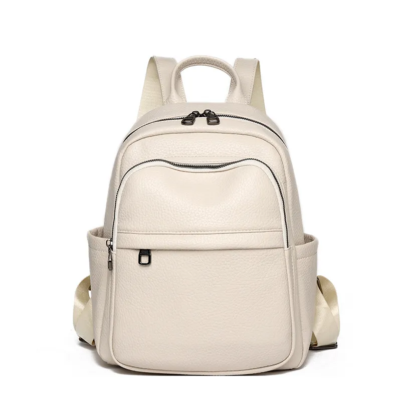 Women Fashion Soft Pu Leather Backpack Solid Color Simple Casual Zipper Backpack
