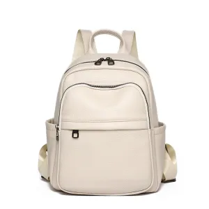 Women Fashion Soft Pu Leather Backpack Solid Color Simple Casual Zipper Backpack