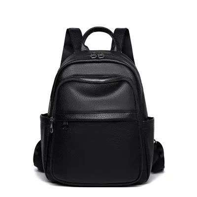 Women Fashion Soft Pu Leather Backpack Solid Color Simple Casual Zipper Backpack