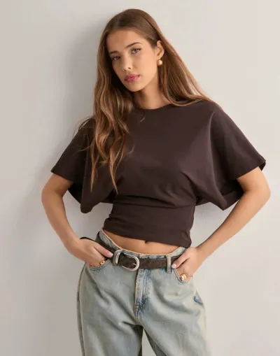 Women Slim Fit Bat Sleeve Solid Color T-Shirt