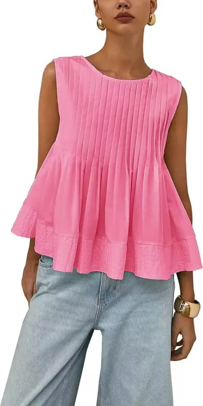 Women Fashion Casual Pleated Loose Tank Top