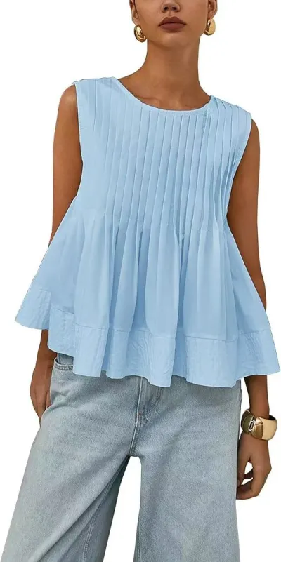 Women Fashion Casual Pleated Loose Tank Top