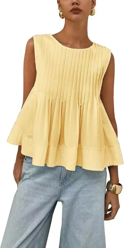 Women Fashion Casual Pleated Loose Tank Top