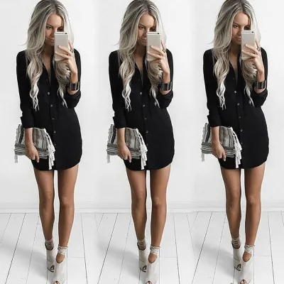 Women Fashion Casual Solid Color Long Sleeve Loose Long Blouse