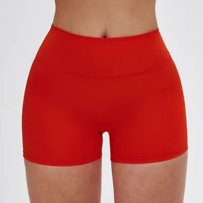 Women's High Waist Yoga Shorts - Simple Solid Color Tight Fit Nylon Sportwear