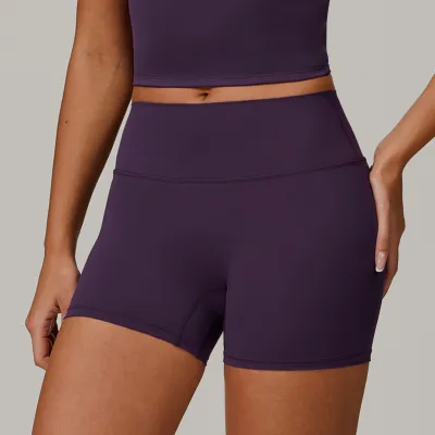 Women's High Waist Yoga Shorts - Simple Solid Color Tight Fit Nylon Sportwear