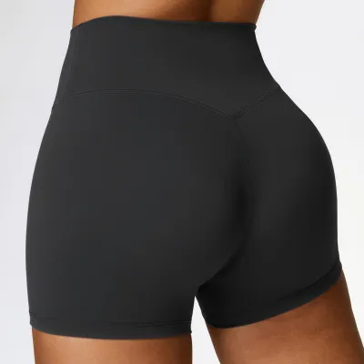Women's High Waist Yoga Shorts - Simple Solid Color Tight Fit Nylon Sportwear