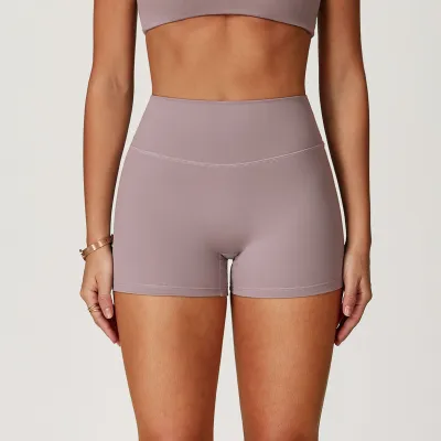 Women's High Waist Yoga Shorts - Simple Solid Color Tight Fit Nylon Sportwear