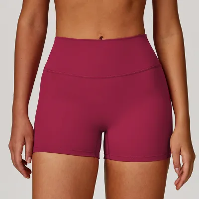 Women's High Waist Yoga Shorts - Simple Solid Color Tight Fit Nylon Sportwear