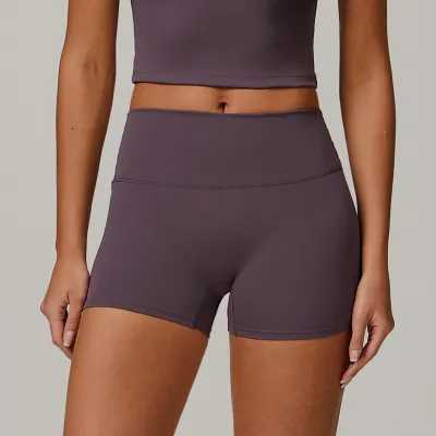 Women's High Waist Yoga Shorts - Simple Solid Color Tight Fit Nylon Sportwear