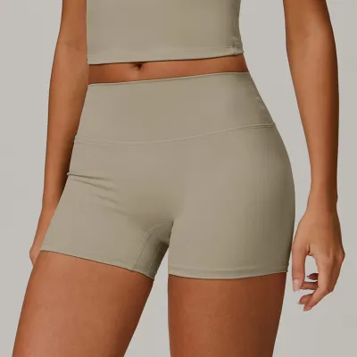 Women's High Waist Yoga Shorts - Simple Solid Color Tight Fit Nylon Sportwear