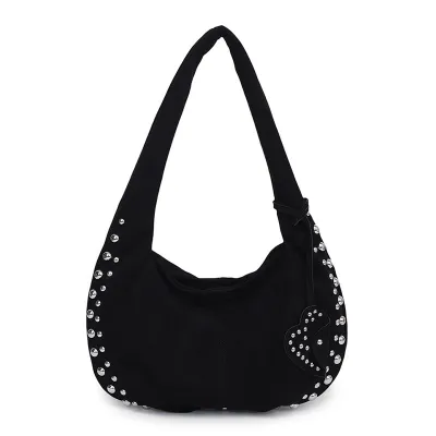 Women Fashion Solid Color Rivet Large Capacity Underarm Shoulder Bag