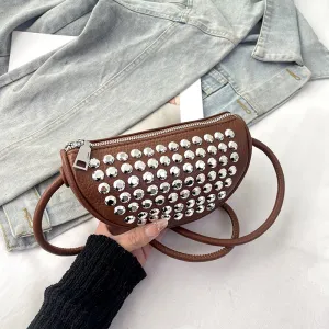 Women Fashion Solid Color Rivet Small Square PU Shoulder Bag