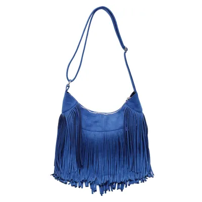 Women Fashion Casual Retro Large Capacity Tassel Frosted Shoulder Bag