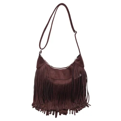 Women Fashion Casual Retro Large Capacity Tassel Frosted Shoulder Bag