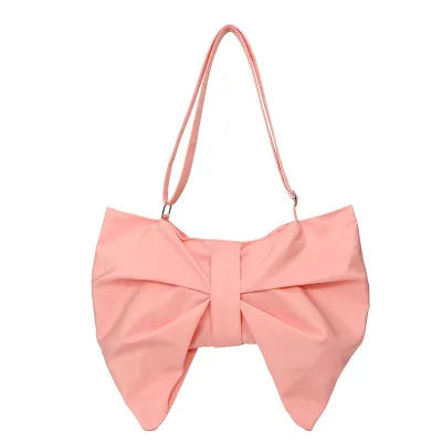 Women Fashion Canvas Solid Color Pleated Bowknot Large Capacity Shoulder Bag