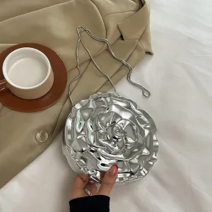 Women Fashion Elegant Solid Color Pleated Floral Acrylic Round Evening Bag