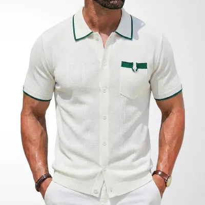 Men Fashion Casual Business Flocking Lapel Short-Sleeve Polo Shirt