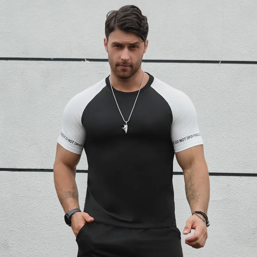 Men Fashion Casual Color Block Contrast Stitching Short Sleeve T-Shirt