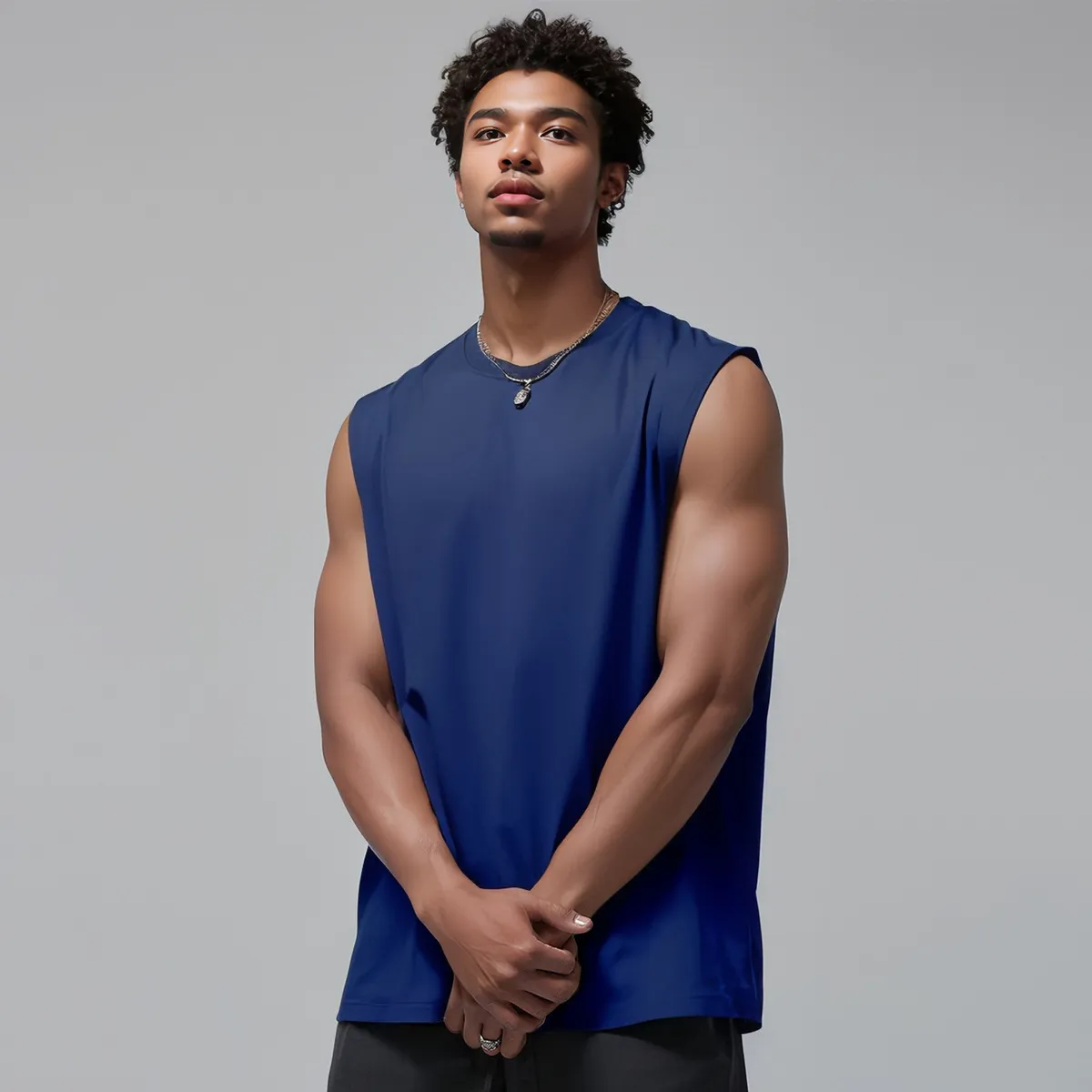 Men Fashion Casual Solid Color Wide Shoulder Loose Vest