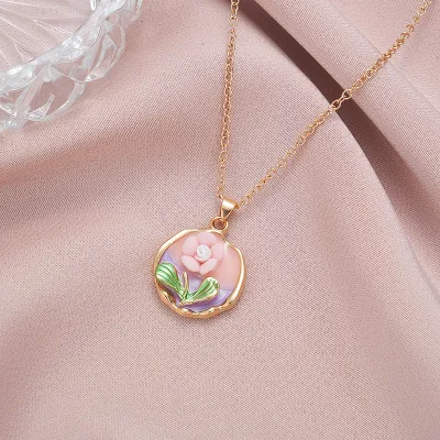 Women Fashion Flower Oil Painting Multicolor Pearl Necklace