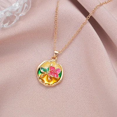Women Fashion Flower Oil Painting Multicolor Pearl Necklace