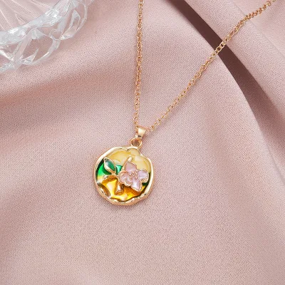 Women Fashion Flower Oil Painting Multicolor Pearl Necklace
