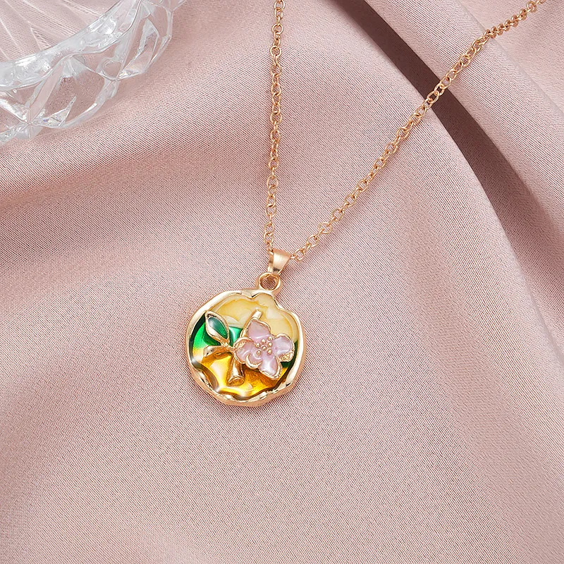 Women Fashion Flower Oil Painting Multicolor Pearl Necklace