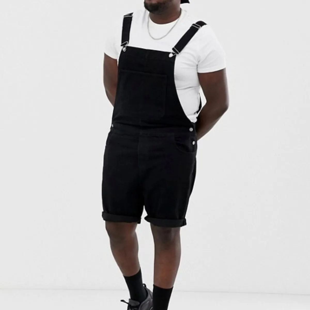 Men Fashion Casual Solid Color Denim Suspenders Overalls Shorts
