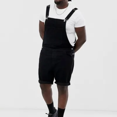 Men Fashion Casual Solid Color Denim Suspenders Overalls Shorts
