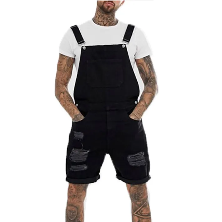 Men Fashion Casual Color Contrast Straight Tube Denim Overalls with Suspenders