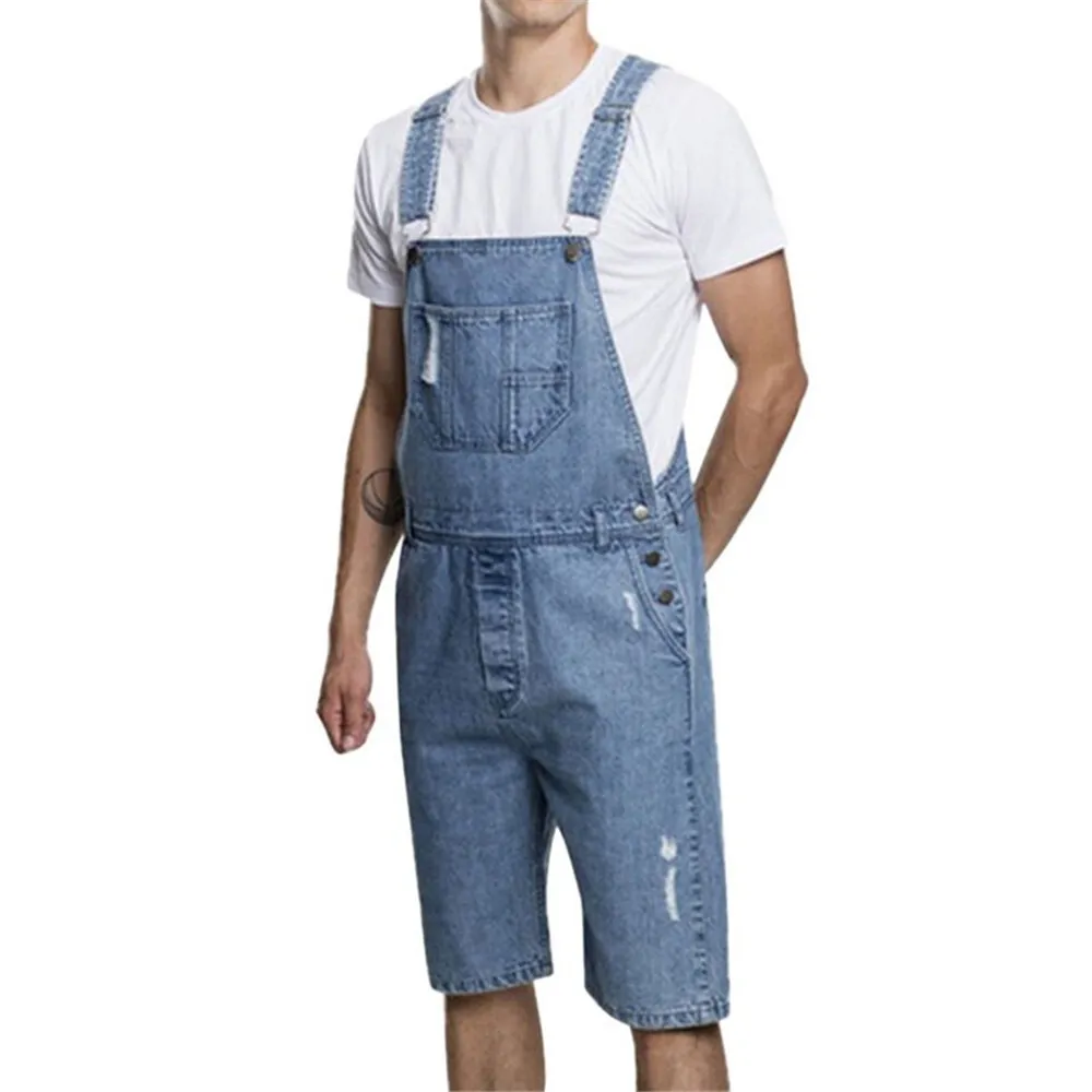 Men Fashion Casual Denim Overalls Straight Capri