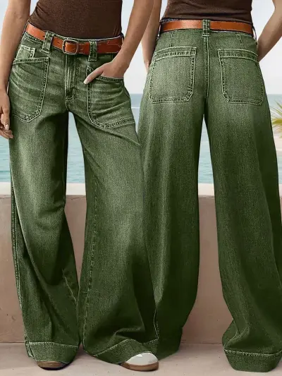 Women Casual Loose Straight Wide Leg Denim Jeans